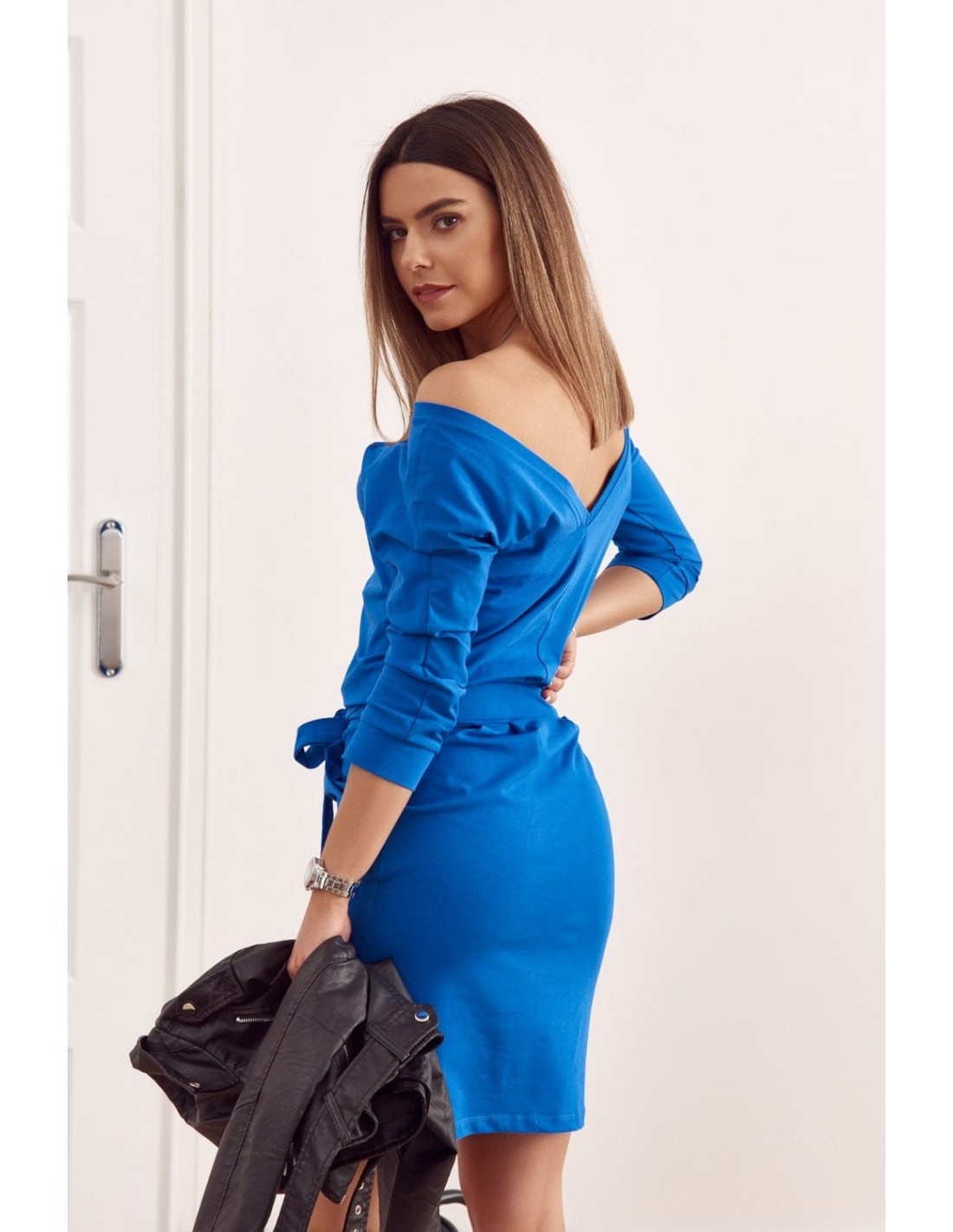 Rochie albastru cu cravata in talie 9729 - Magazin online - Boutique